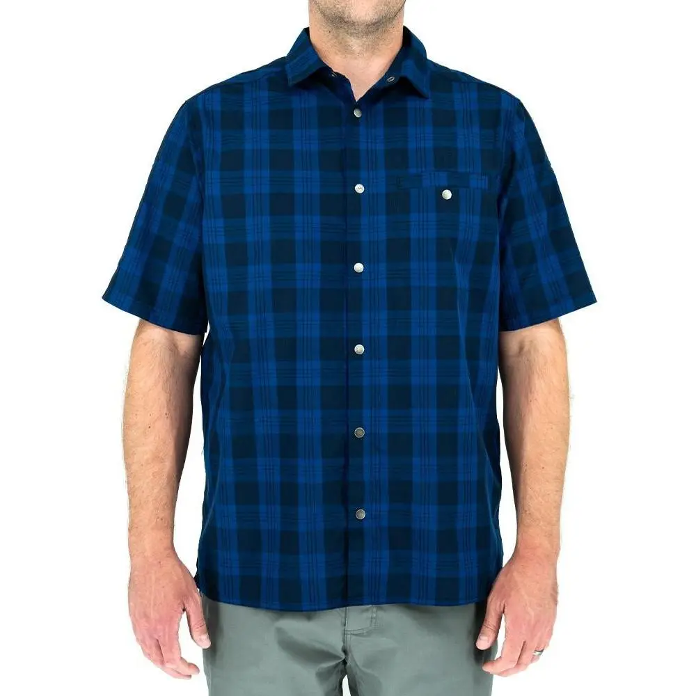 LA Police Gear Menswear Men's Short-Sleeve Core Plaid Button-Up Shirt, Breathable Fabric, Functional Pocket, Shortsleeve, Casual, Soft