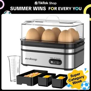 【summervibes】EVOLOOP Rapid Egg Steamer - 6-Egg Capacity, BPA-Free Stainless Steel with Clear Tritan Lid, 400W Electric Egg Cooker for Hard Bo iled, Poached, Scrambled, or Omelette, Includes Measurement Cup & 2 Poaching Trays, Auto Shut Off