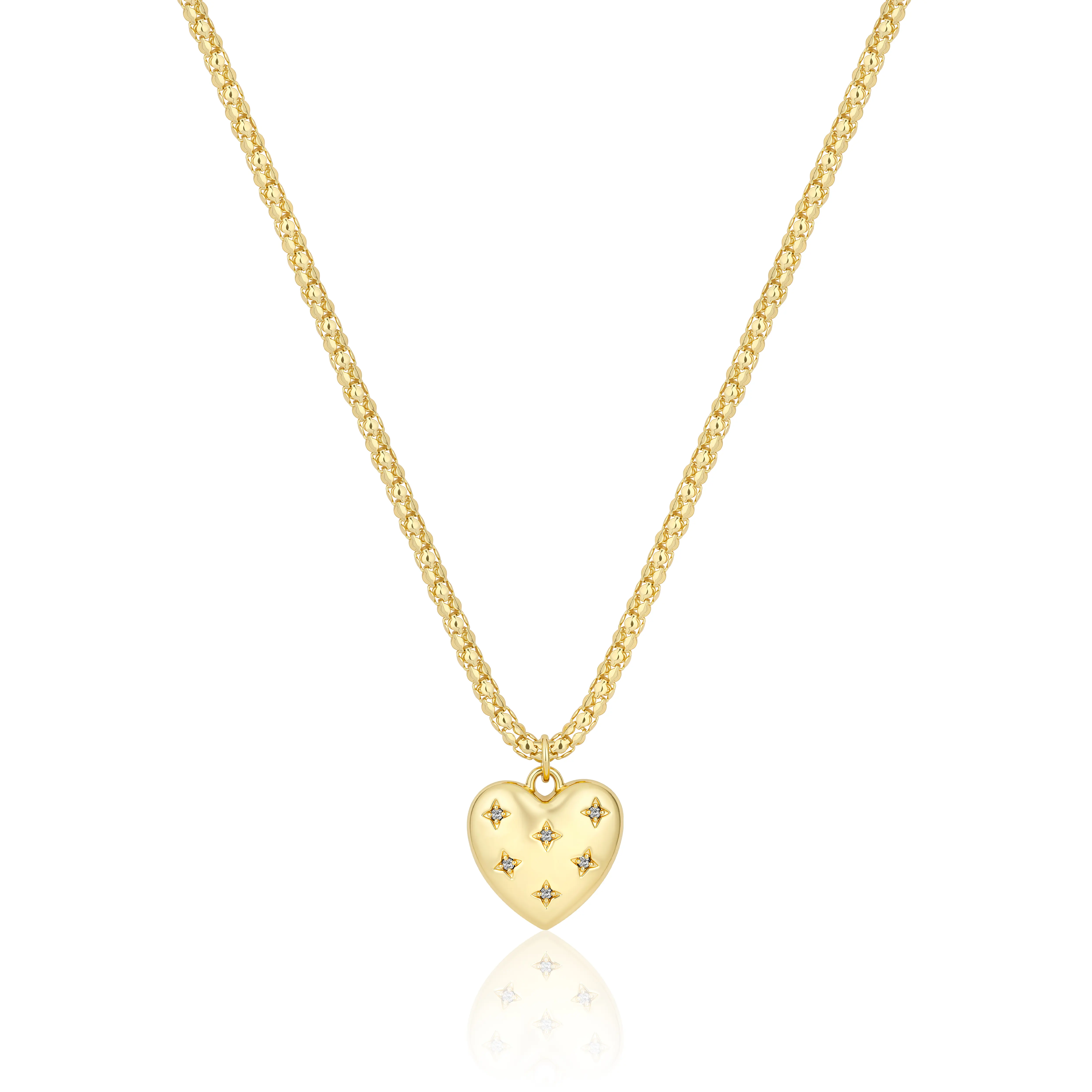 MYTYS Women's Gold-Tone Heart Jewelry Pendant, Elegant Sparkling Star Crystal Necklace with Popcorn Chain, Elegant Necklace
