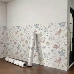 Large Size Decorative Wallpaper - 23.62"x119" Single Sheet Removable Adhesive Vintage Floral Wall Mural, Waterproof Vinyl with Pink Blue Green Beige Flowers, Effortless DIY Indoor Use Rental-Friendly Home Decor