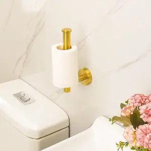 Toilet Paper Holder Wall Mount, Polished Chrome SUS304 Stainless Steel Rustproof Modern Round TP Holder, Bathroom Tissue Roll Holder Dispenser for Washroom, Powder Room, Guest Bath, Kitchen, Home and Office Use(Golden)