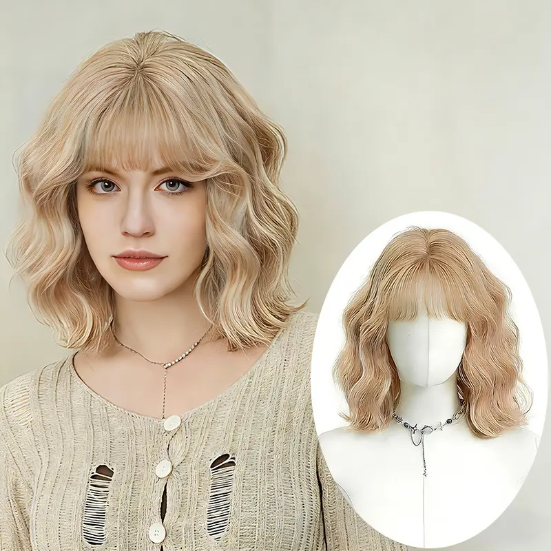 Lotfon Glueless Hair Wigs for Women, 15 Inch Short Curly Bob in Platinum Blonde, Natural Synthetic Hair with a Scalp-like Look and Adjustable Cap, Female