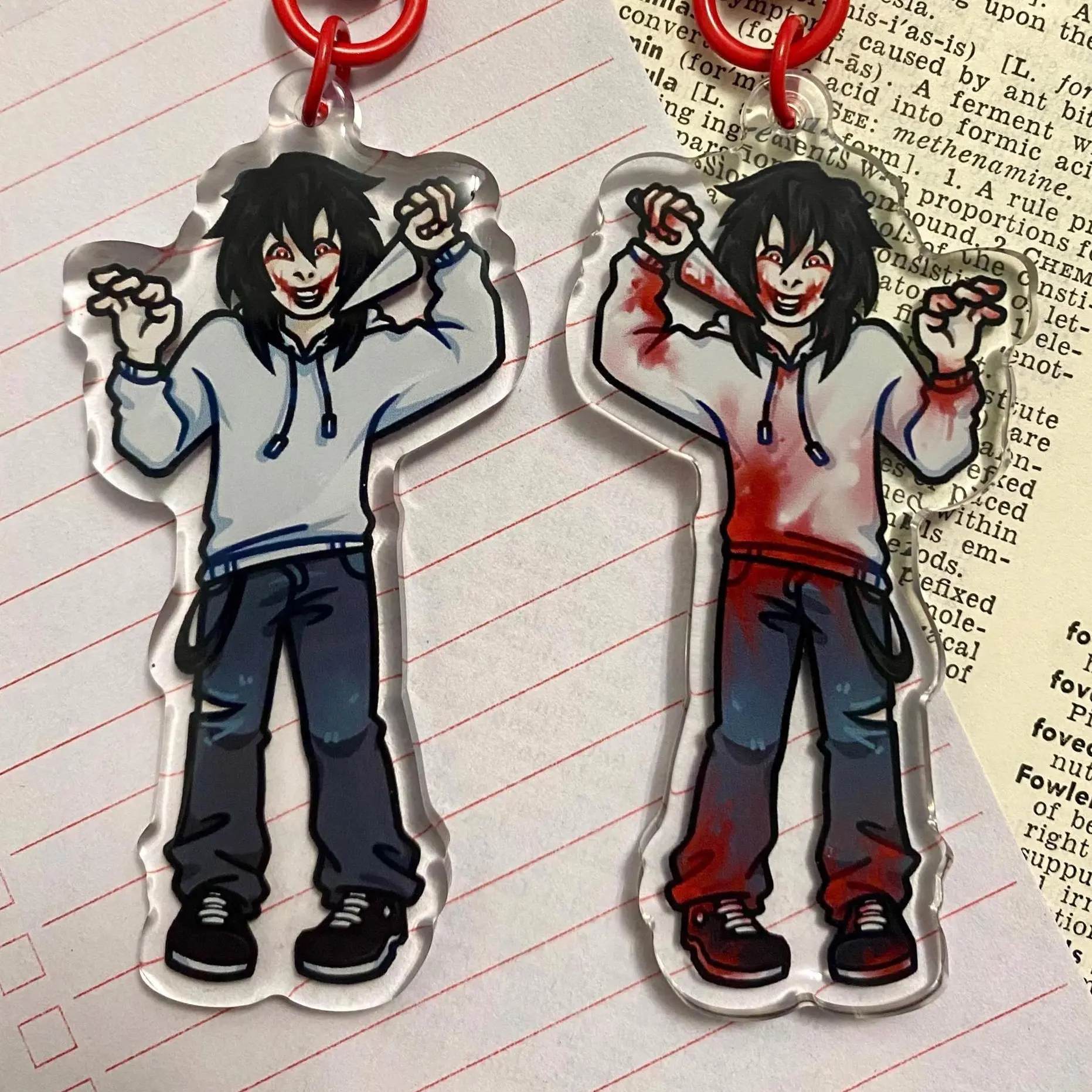 Jeff the Killer Double Sided Keychain - Creepypasta Acylic Keychain | Unique Keychain Designs | Perfect for Backpacks, Keys and Gifts | High Quality and Customer Favorite Items