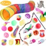 Cute 22pcs Reusable Portable Interactive Cat Toy Set for Kittens - PP Plastic Kit with Rainbow Tunnel, Feather Teaser Wand, Sisal Mice, Bell Balls, Crinkle Balls, Leopard Print Elements for Healthy Exercise, Holidays, Feathers, Digestion Improvement,famil