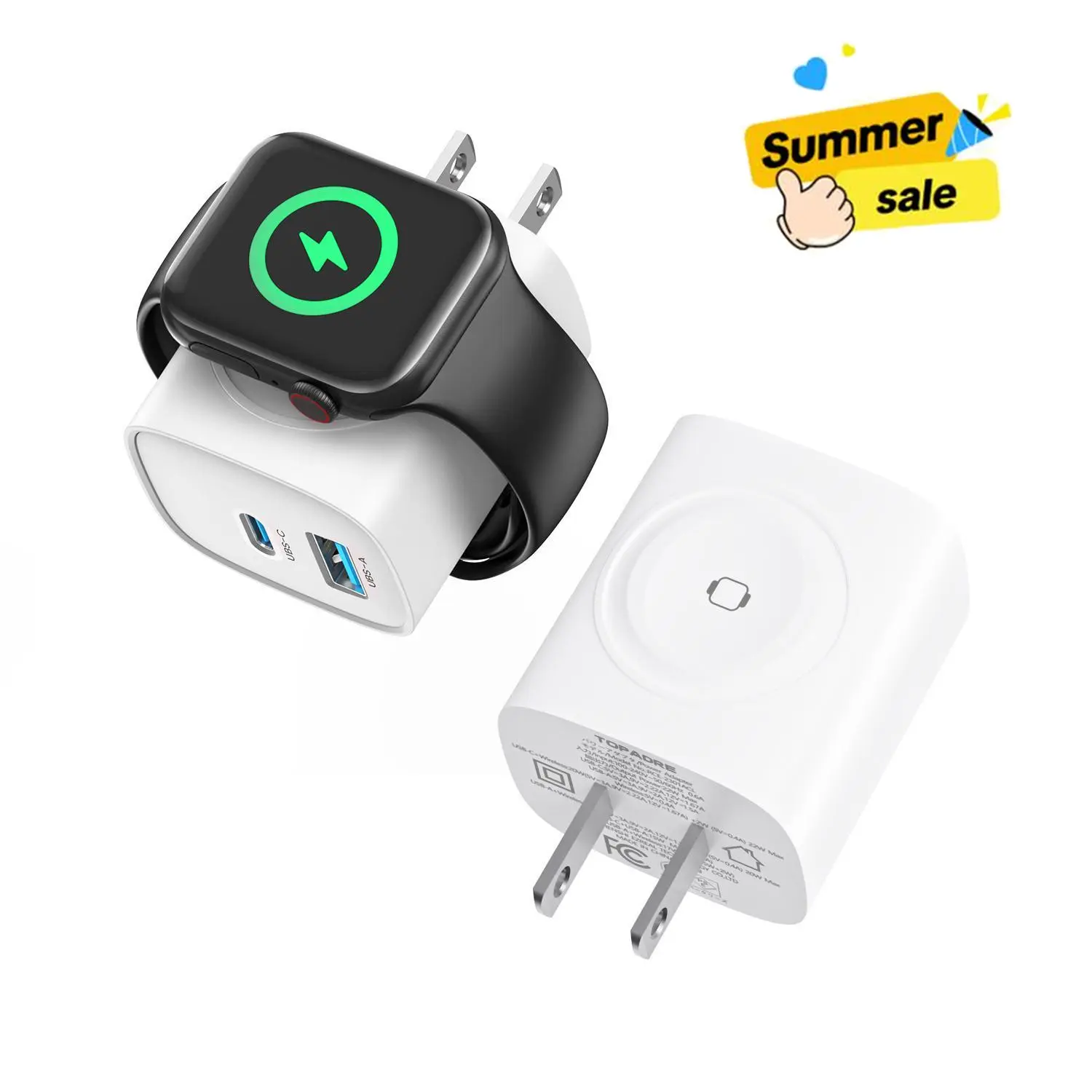 TOPADRE 3-in-1 Magnetic Wireless Cordless PD USB-C Wall Charger Block - 20W Fast Charging, Compatible with iWatch Ultra/9/8/7/6, iPhone 17/17 Pro/16/16 Pro/15 Series, Electronic Cellphone, Apple Watch Seires Protection Port