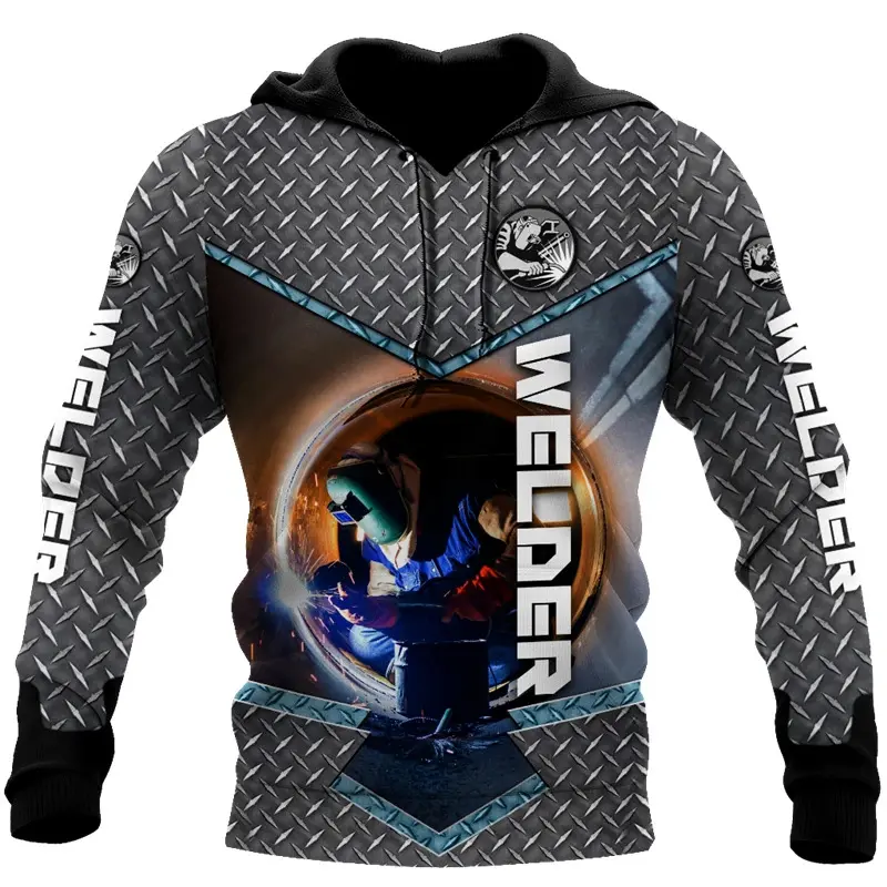 Unisex Men's Hoodie - 3D Electric Welder Digital Print, Longsleeves Polyester Pullover, Autumn Casual Harajuku Style Tracksuit Top (Chinese Size), Long Sleeve Shirt, Fashion