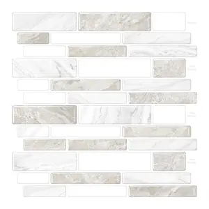 Thicker Design Peel and Stick, Self Adhesive Stick On Tile Backsplash for Kitchen and Bathroom, Beige & White, 30”×30”, 10 Sheets