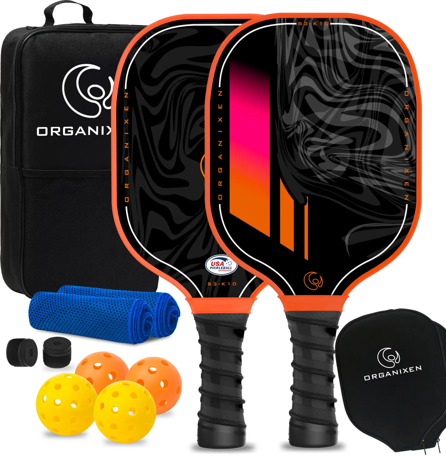 Pickleball Paddle Set of 2, USAPA Approved,4 Pickleball Balls,2 Cooling Towels,2 Grip Tapes,2 Rackets with Covers, and a Pickleball Bag for Men/Women