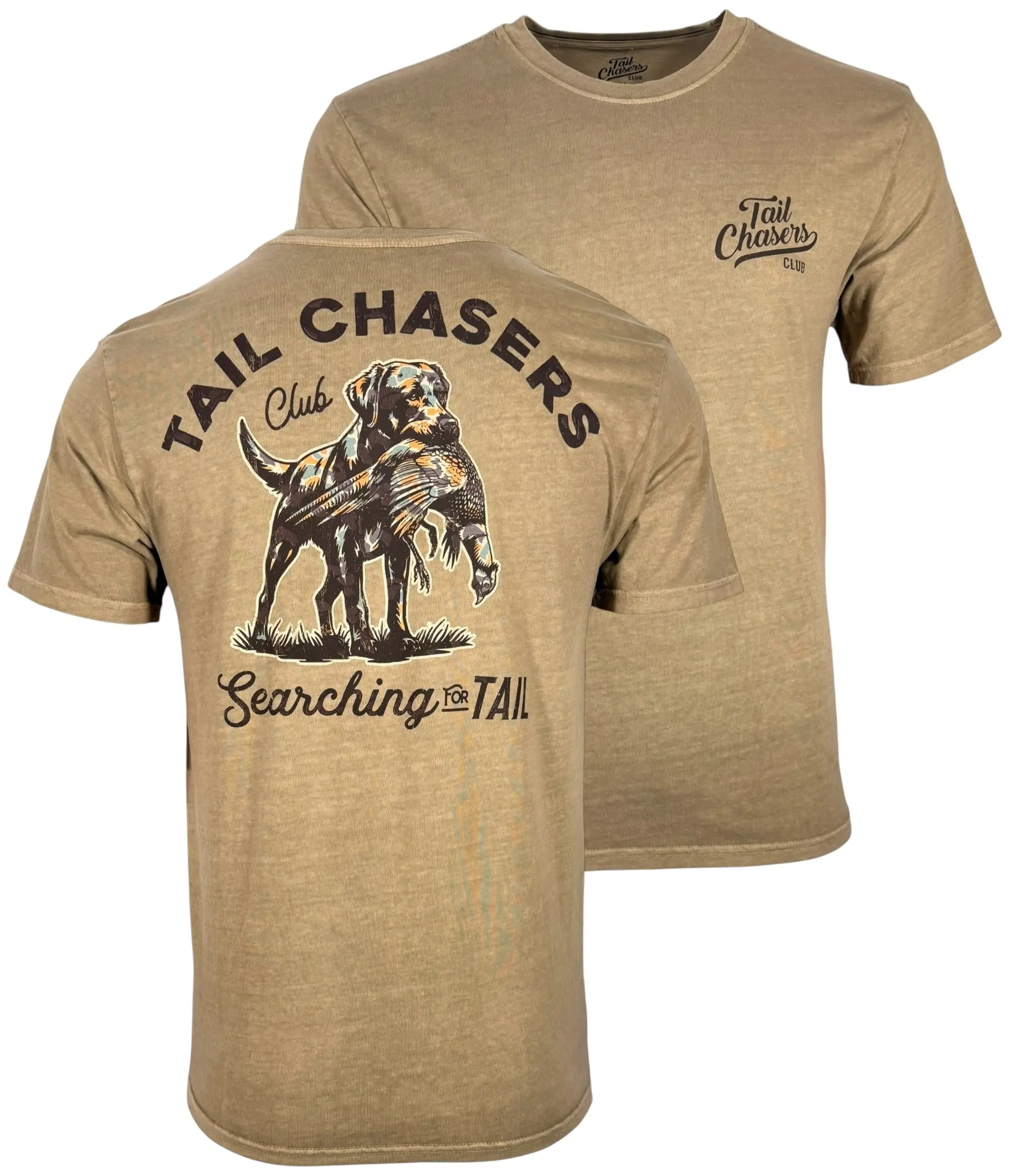 Tail Chaser Men's Tshirt with Dog Camo Graphic, 100% Cotton Crew Neck Short Sleeve Casual Streetwear Top