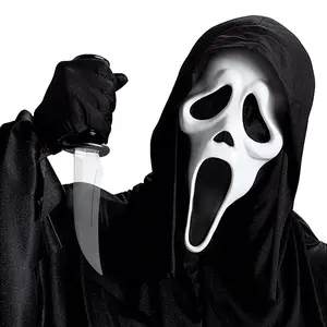 Classic GhostFace Horror Mask, Halloween Mask(No knife No clothes) for Adults, Screamingly inspired Full Head Halloween Costume with BlackShroud