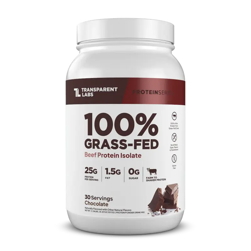 Transparent Labs Grass-Fed Beef Protein Isolate Powder - Lean Protein Supplement for Fitness, 25g Lean Servings, 30 Servings, Dairy-Free, Low-Fat, Clean Ingredients, Prop 65 Safe, Blendable Fuel for Bodybuilding & High Performance Lifestyles