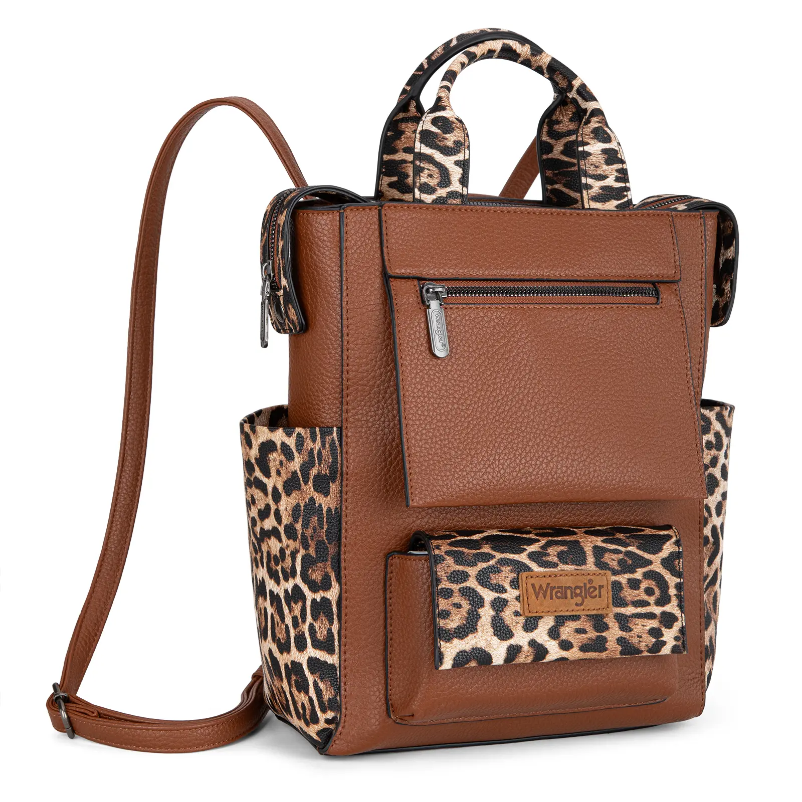 Wrangler Western Leopard Print Women's Convertible Anti-Theft Backpack for School and Travel-Crossbody Purse for women