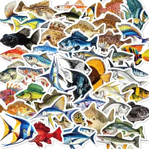 Fishing Series Sticker, 50pcs/set Colorful Fun Stickers Self Adhesive Decor Paper, Decor Decal Sticker for Gift Greeting Card Water Bottle Laptop Phone