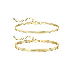 TEWIKY Greenish Spring Jewelry Gold/Silver Layered Double Snake Chain Anklet for Women Dainty Simple with Elegant Hypoallergenic Jewelry Party Daily Wear,Summer Beach Jewelry, Holiday gifts