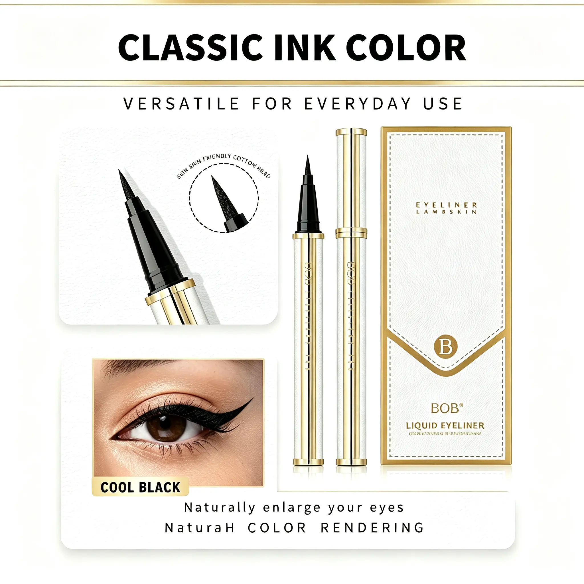 Waterproof Liquid Eyeliner Pen with Ultra Fine Tip, 24H Long-Wear and Smudge-Proof Cosmetic, Smooth Satin Finish, Gentle and Beginner Friendly for Hooded or Sensitive Eyes, Flawless, Beauty Products, Daily, Makeup