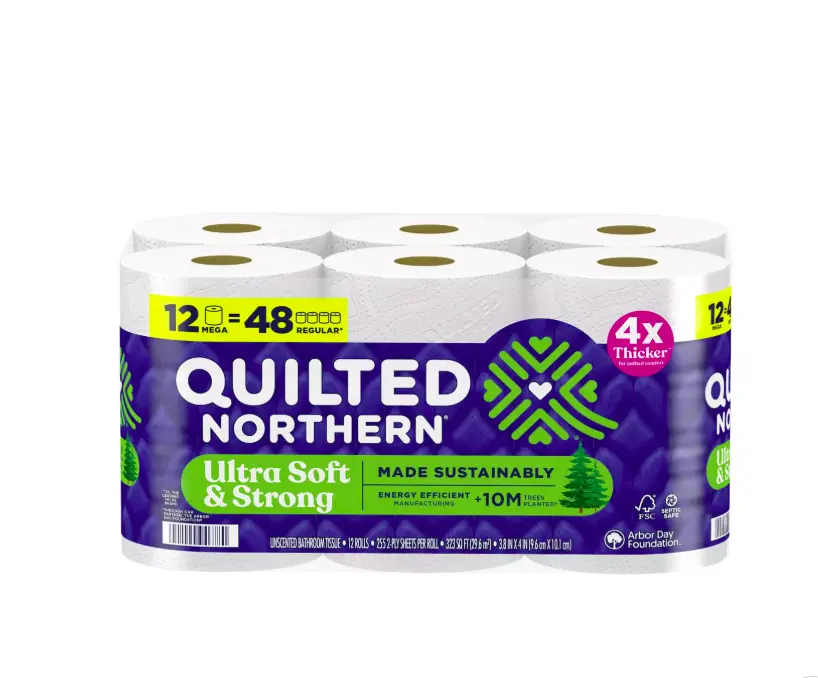 Quilted Northern Ultra Soft & Strong 2-Ply Toilet Paper, 12 Mega Rolls (295 Sheets Each), Septic Safe, Extra Large Flushable Disposable Toilet Tissue, Bathroom Tissue & Wipes, Septic Safe Toilet Paper, Everyday
