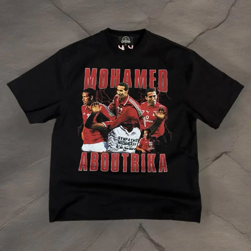 Mohamed Aboutrika Heavyweight T-Shirt - Black  Design Featuring "MOHAMED" & "ABOUTRIKA" Text, Casual Style for Men and Women - Top, Menswear, Womenswear