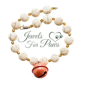 Pets White Turquoise Beads Amber Crystal Spacers and Sedona Dark Orange Bell Necklace/Collar(S)