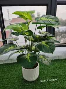 Giant Artificial Money Plant 24 Large Leaves Tropical Rainforest Style Indoor Outdoor All Seasons Home Office Porch Decor High-end Fashion Faux Realistic Greenery Non-woven Fabric Decorative Fake Tree