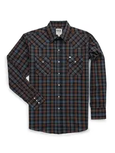 Men's Ely Cattleman Long Sleeve Textured Plaid Western Snap Shirt- Black