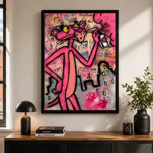 Pink Panther Street Art Graffiti Edition Print Poster, Canvas Wall Art, Urban Graffiti Canvas Print, Pop Art Poster, Cartoon Wall Decor, Street Style Room Decor, Bedroom Living Room Decor, Gift for Art Lovers