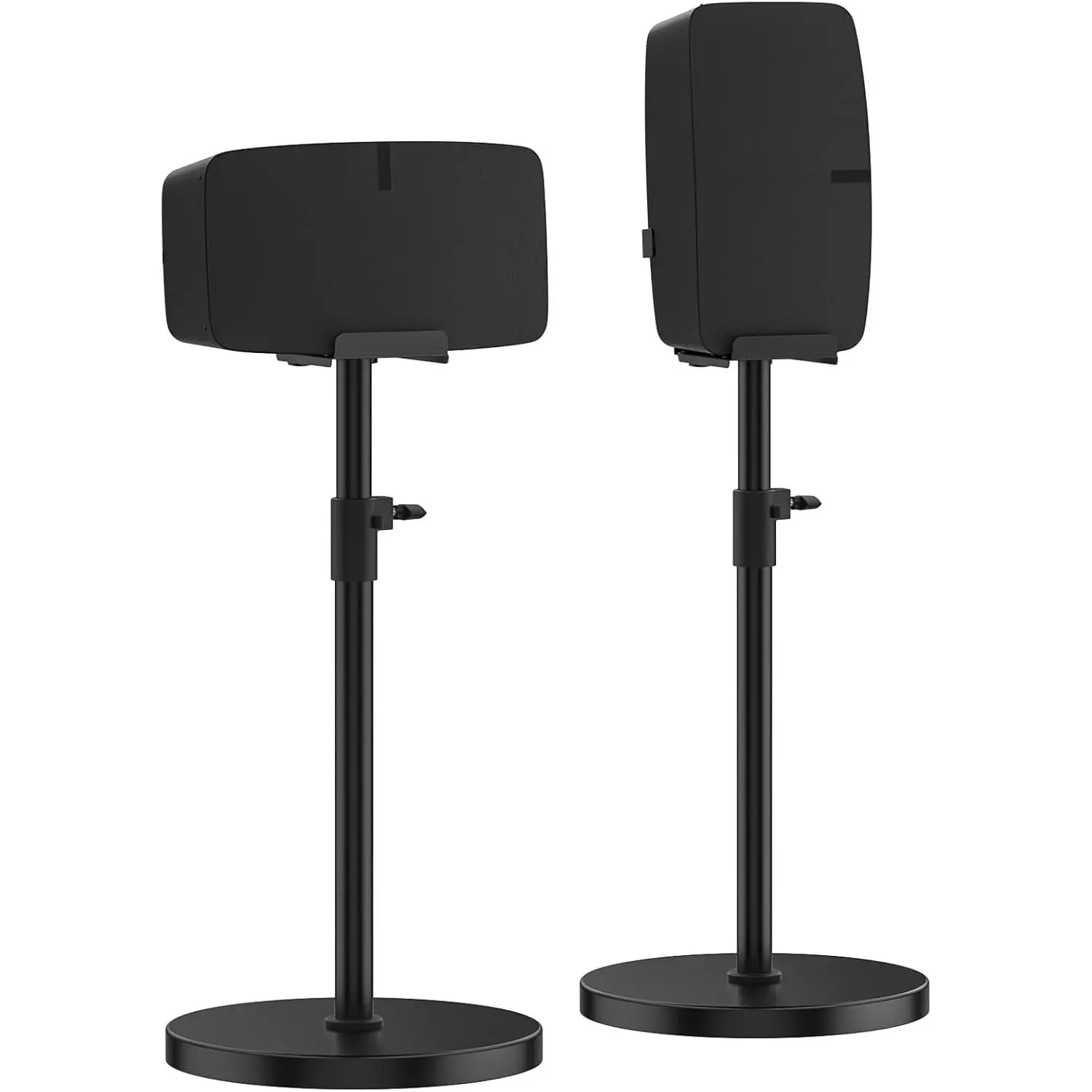 Black Heavy Duty Metal Speaker Stand Pair with Rubber Feet, Height-Adjustable Floor Stand for Sonos 5 & Play 5 Gen 2 Fit, Dual Mounting Options (Vertical/Horizontal), Tool-Free, Cable Management