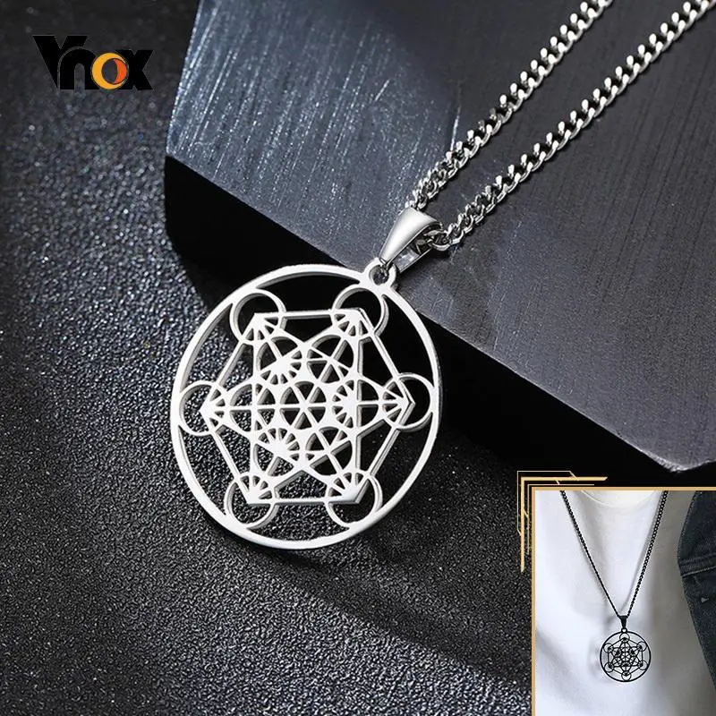Vnox Metatron Cube Necklace for Men Women,Yoga Hindu Buddhism Tree of Flower Hollow Stainless Steel Statement Pendant, 24" Chain