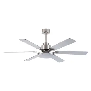 Parrot Uncle 60-inch Lucknow Modern Satin Nickel Reversible DC Motor Indoor Ceiling Fan with Lighting and Remote Control, Dimmable LED Light
