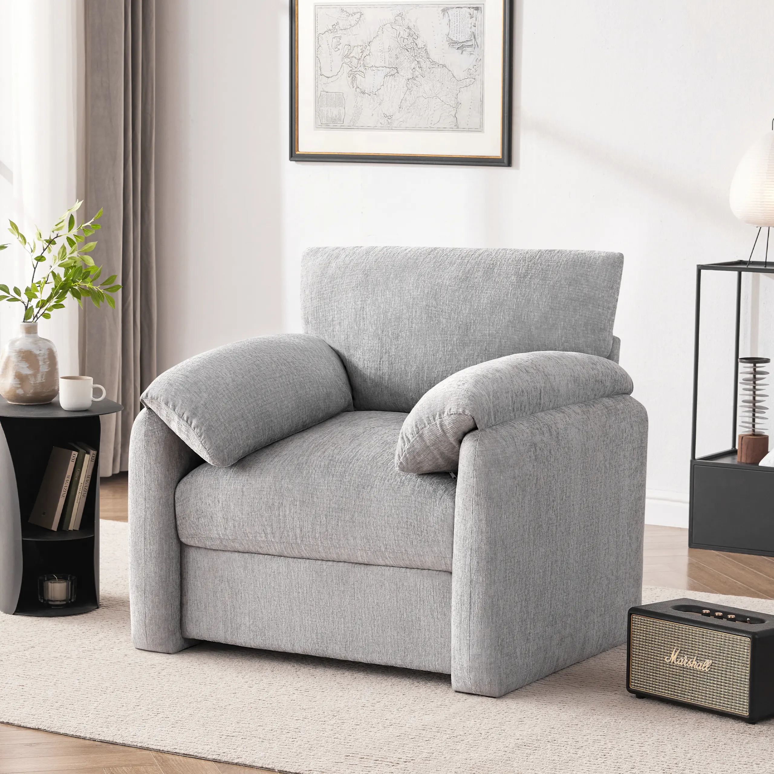 Chenille Oversized Armchair, 38.6" Wide Accent Chairs for Living Room & Bedroom Modern Lounge Chair, Upholstered Mid-Century Reading Chair, Comfy Living Room Chair, Single Sofa Chair
