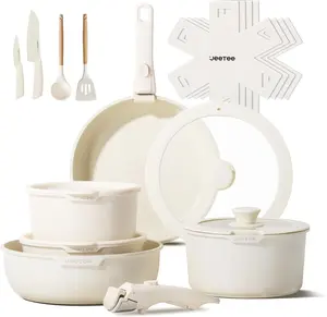 Jeetee 6/19pcs pots pans set Nonstick complete Cookware Set with Lids,Detachable Handle,Dishwasher Oven Safe,Kitchen Cooking Set stackable non-stick