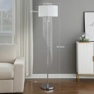 UDS K9 Crystal Floor Lamp with Silk Shade, 3-Ways Lighting for Livingroom Bedroom Corner