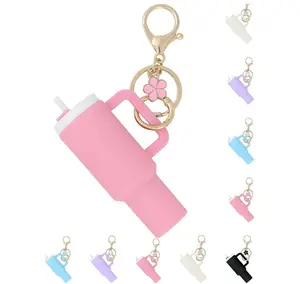 Tumbler Cup keychain with Removable Lid-Chapstick Holder，cute keychain，matching exquisite birthday gift，stocking stuffers for girlfriend，Mini Tumbler Keychain for Lip Balm，portable keychain， Mother's Day gifts ，springtok Pink Fun Bright