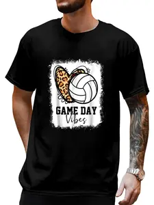 100% Cotton Bleached Volleyball Game Day Vibes Volleyball Mom Game Day T-Shirt Women's Men's Graphic Tee Causal Tops Fashion Menswear Vintage