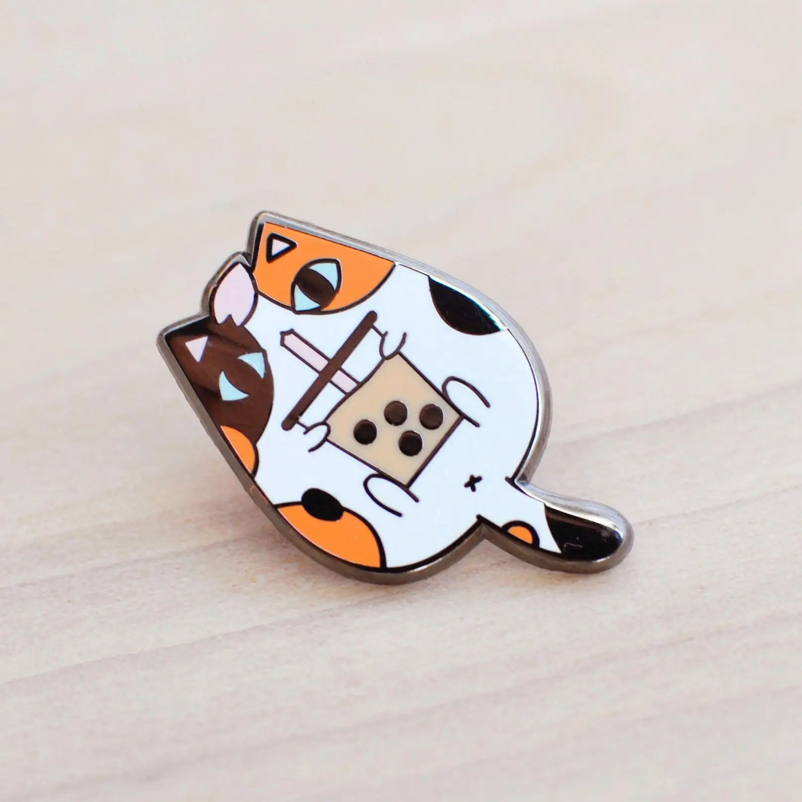 Calico Cat and Bubble Tea Enamel Pin