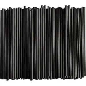 [250 Count] 7.75" High Black Straws, Disposable Plastic Drinking Straws - Black
