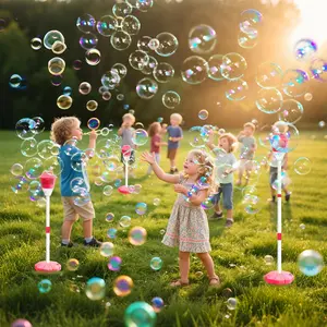 Bring the Party to Life! Kids Automatic Bubble Machine with Music & Lights - Adjustable, Portable Fun for Birthdays, Christmas and Backyard Play (Red/Blue)