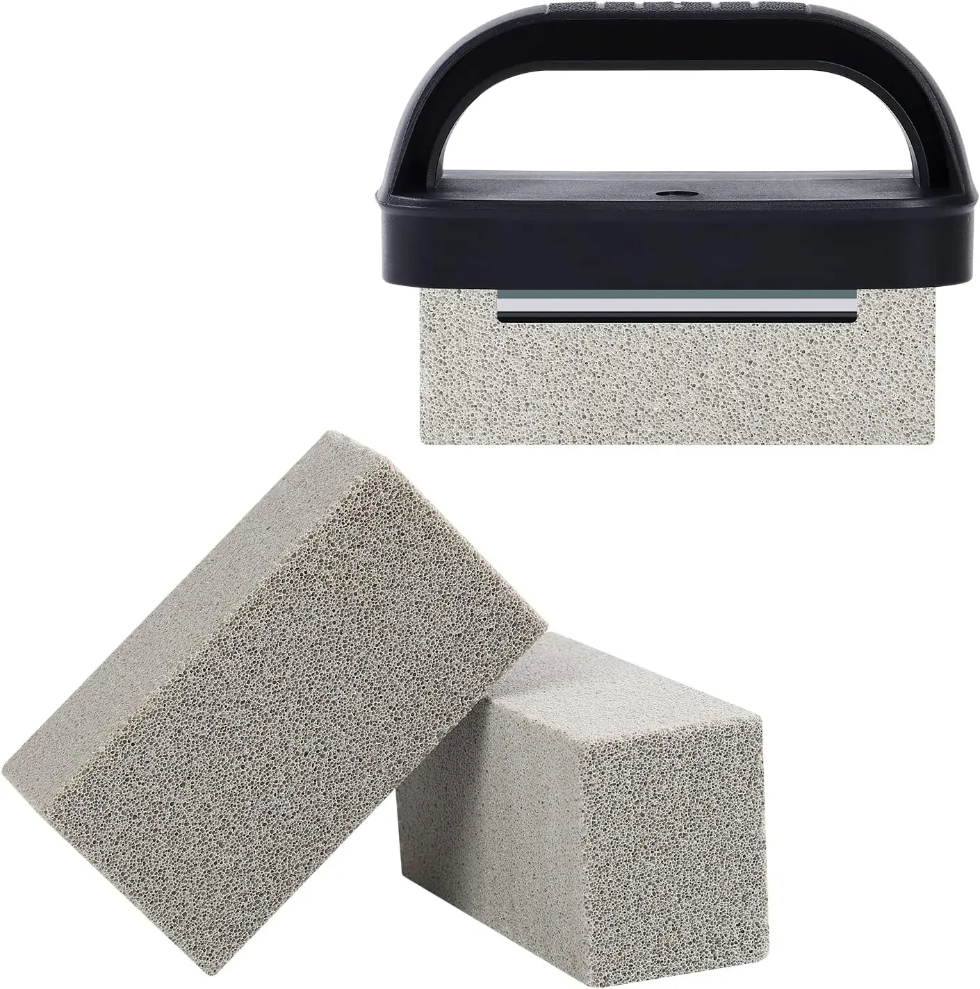 Blackstone Griddle Cleaning Brick Block Heavy Duty Grill Cleaning Stone Bricks Non Scratch Flat Top Seasoning Stone Griddle Scrubber Cleaner Remove Greases Stains  -3 Pack with Handle