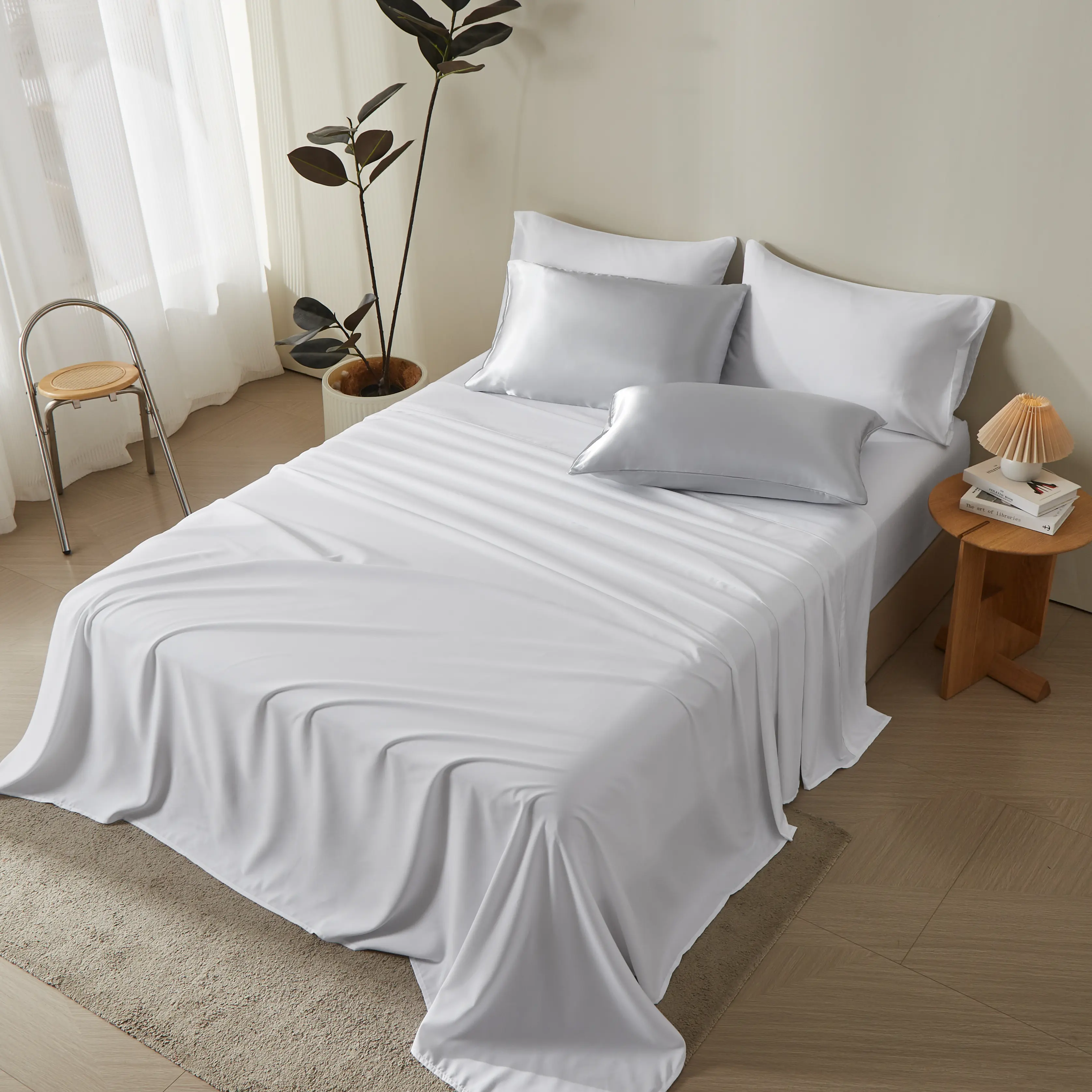 NESTCORE 6-Piece Satin Bedsheet Set with Gift Box - Soft Cooling Microfiber Bedding Set, Silk-Like Pillowcases for Hair & Skin, Deep Pocket Fitted Sheet, Wrinkle-Free Hotel Luxury Soft Bedding, Bedsheet Sets