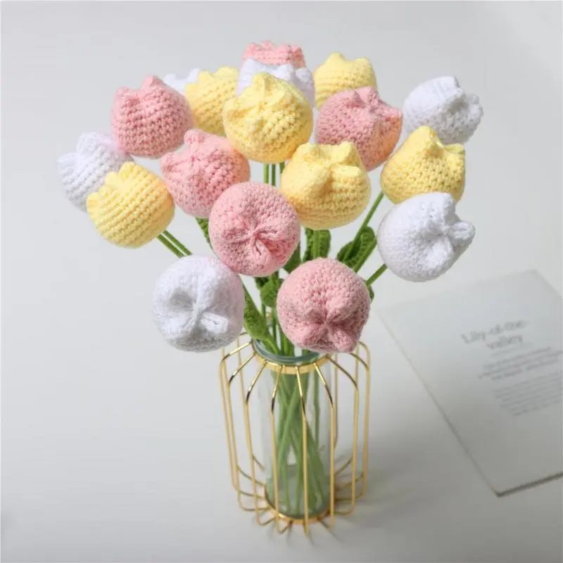 10pcs/set Crochet Tulips without Vase, Artificial Flowers for Home Decor, Perfect for Living Room, Bedroom, Wedding, Decorative Ornaments Plants