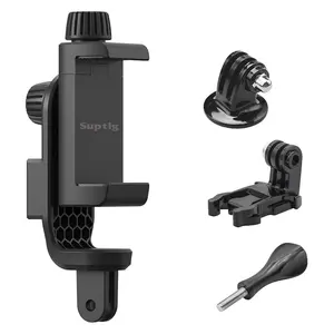 Suptig Phone Holder for Tripod, Action Camera Tripod Mount Adapter, Compatible with iPhone, Gopro, Dji Action, Insta 360, Akaso, Mic, LED Light