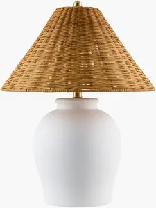Soft Orange Traditional Table Lamp with global details for bedside or console tables