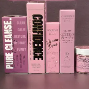 5pc Daily Skin care routine Glow Goddess Skin glow hydrating cleanser, rose water + witch hazel, serum, moisturizer + gentle foaming coffee scrub