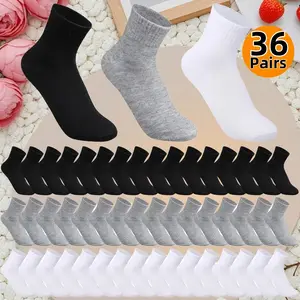 HH  6-12-24-36 Pairs of Socks | Simple, basic and versatile in black, white and gray. Sleek style, fits sneakers and leather shoes. Soft, skin-friendly fabric, suitable for all seasons. Knee-high design in black, white and gray.