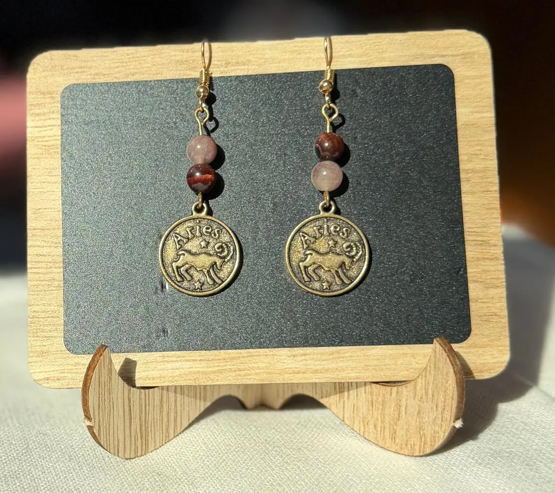 Natural Stone Zodiac Earrings-Aries