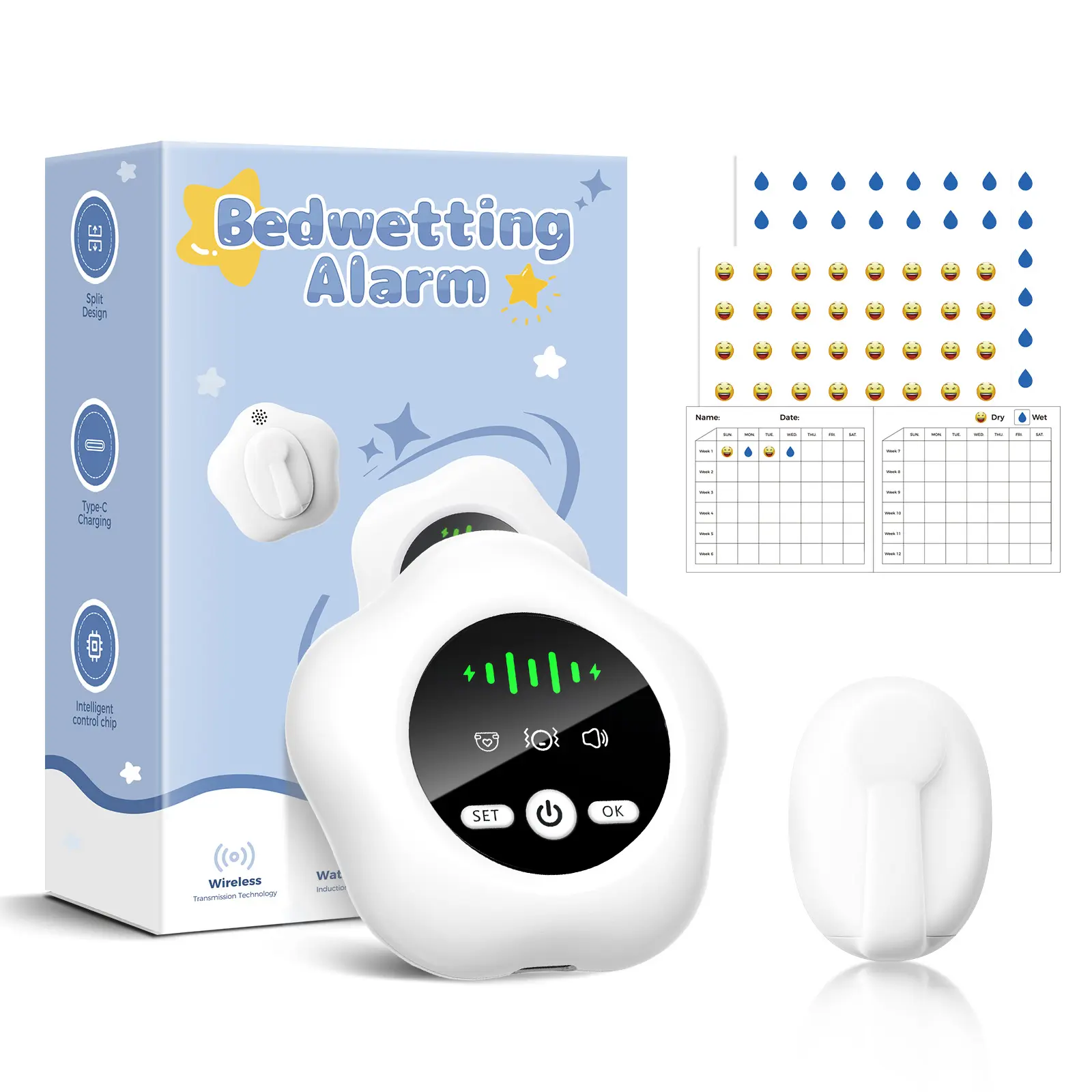 Advanced bedwetting alarm, extra-long standby time, wireless sensing, Digital Clock  Bedroom Home Decor newborn essentials baby items newborn baby stuff