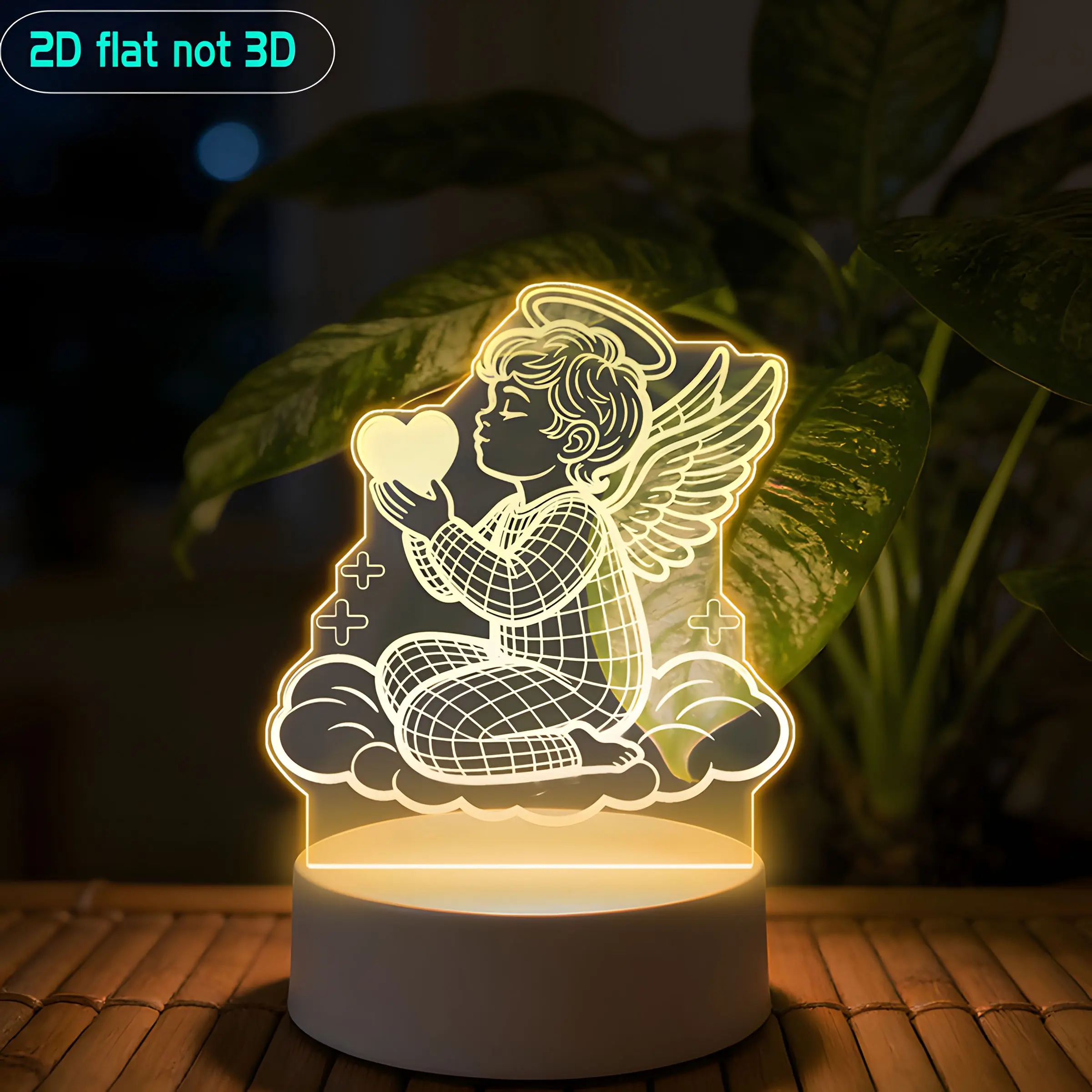 2D Flat Acrylic LED Night Light, USB Powered, 3 Color Adjustable, Bedside Desktop Decor Lamp, Acrylic Night Lights, Ideal for Romantic Holidays, Christmas Gift