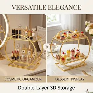 Curated Elegance Iron Art Dessert Display Shelf 2-Tier Cake Stand Pastry Tray Multi-Purpose Cosmetic Skincare Organizer Home Decor