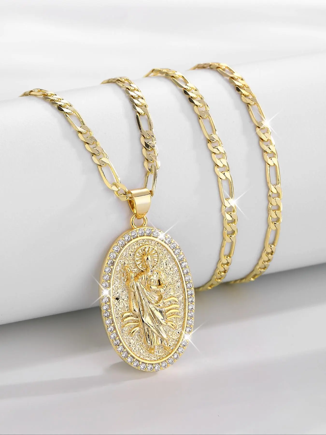 14k Gold Plated St Jude Pendant Necklace, Fashion Religious Chunky Chain Charm Necklace for Party and Daily Wear, Trendy All-Match Exquisite Jewelry Birthday Gift, Faith Pendant, Faith Style Necklaces