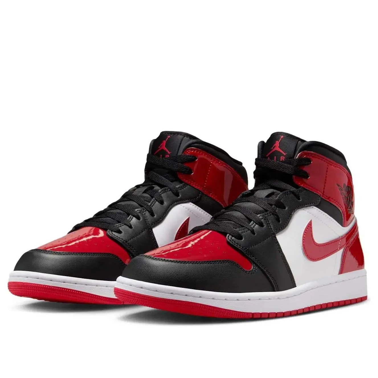 Jordan 1 Mid SE Patent Bred Toe Men's HV4091-006 & GS HV4399-006 New Hoop Shoe Basketball Shoes Hoopshoes Basketballshoes