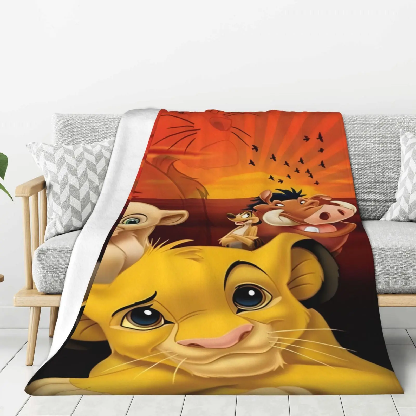 Cartoon S-simba Lion King Nap Blanket Four Seson Soft Flannel Plush Blanket Fluffy Baby Kids Cartoon Throw Sofa Bedroom Kid Gift